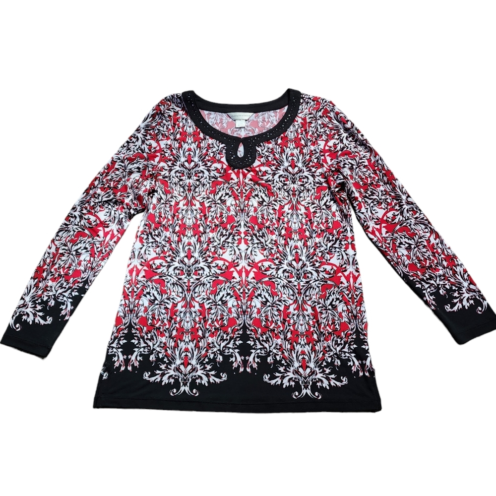 Christopher&Banks Women's Red Long Sleeve Sequence Shirt